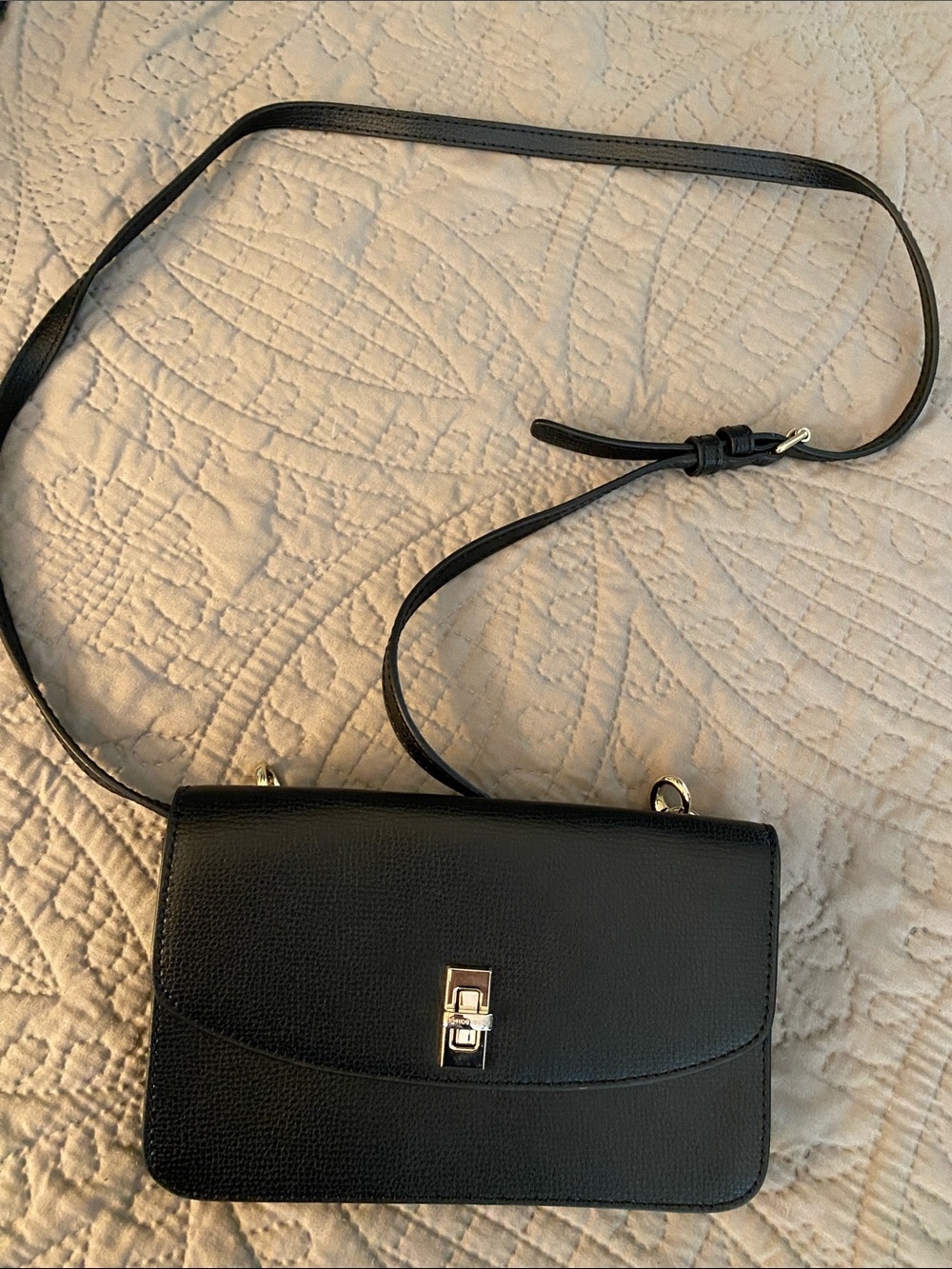 Black Crossbody Bag with Gold Turn-Lock Hardware